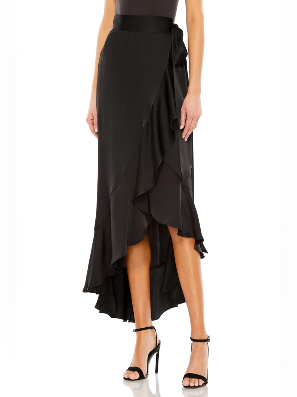Mac Duggal R26764 Satin Hi-Low Evening Wrap Skirt Black